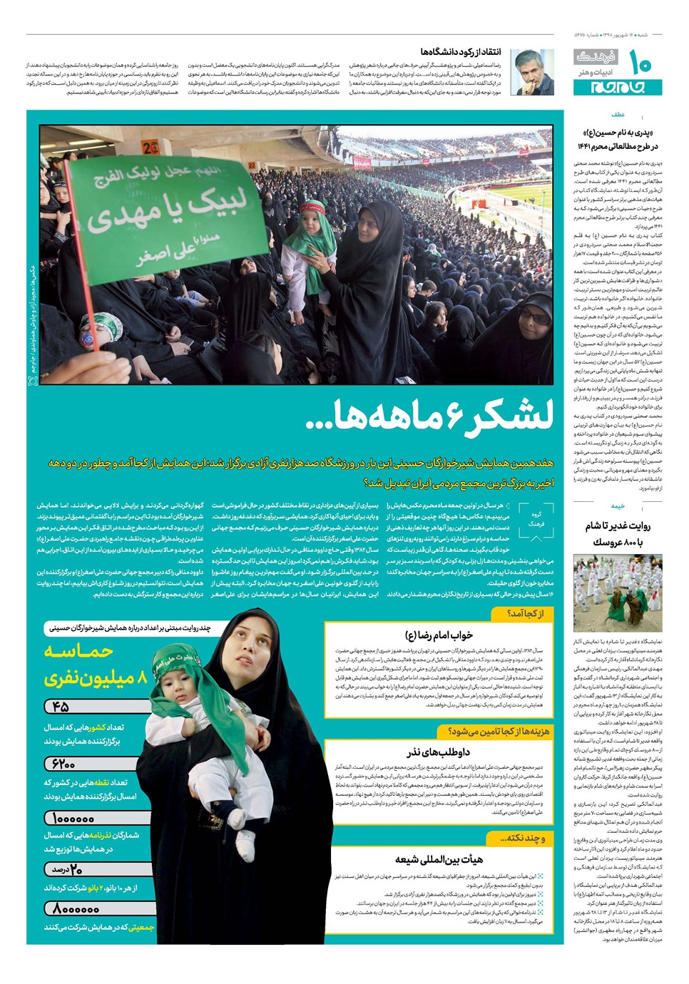 روزنامه تاریخ ۱۶ شهریور ۱۳۹۸