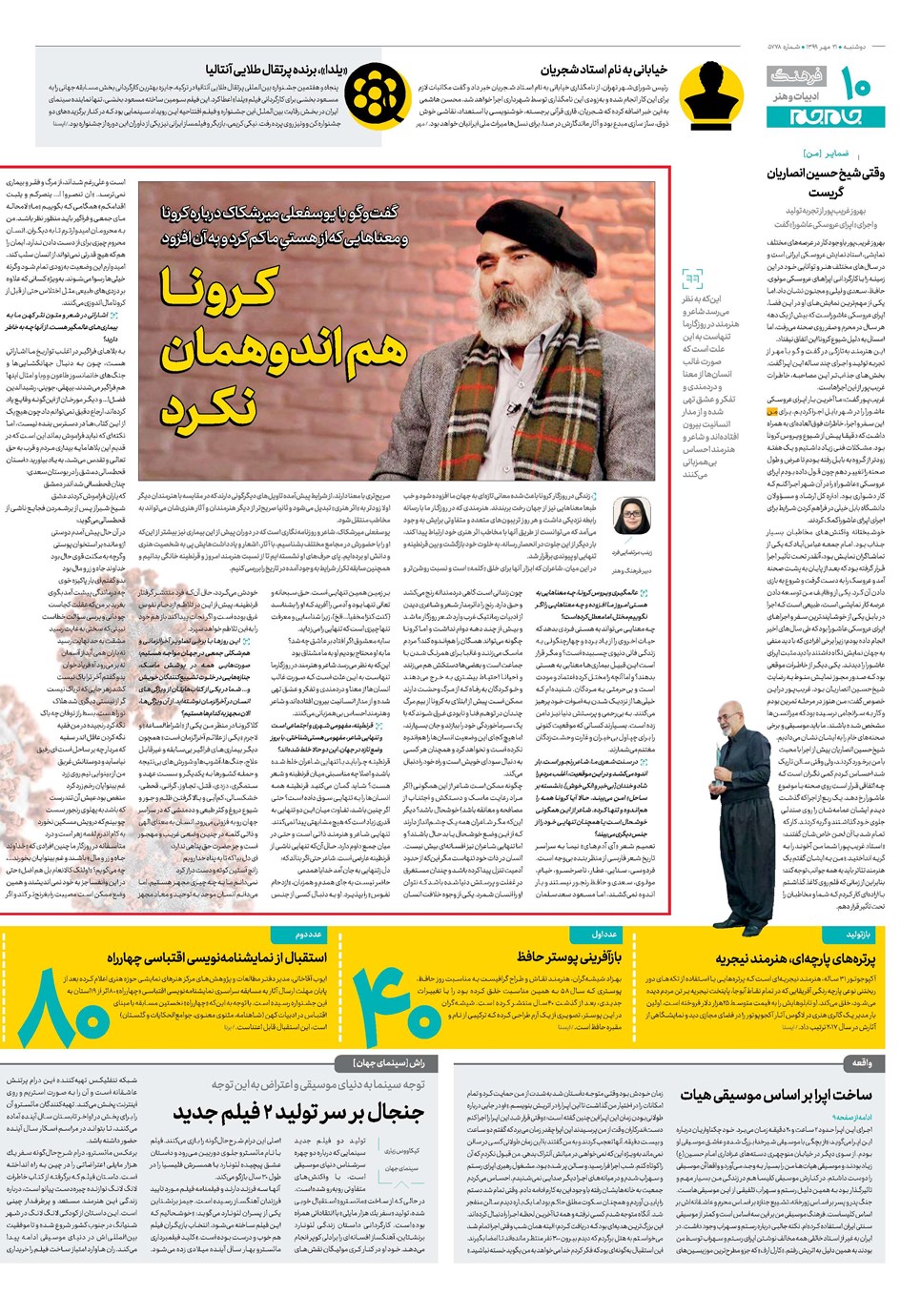 روزنامه تاریخ ۲۱ مهر ۱۳۹۹