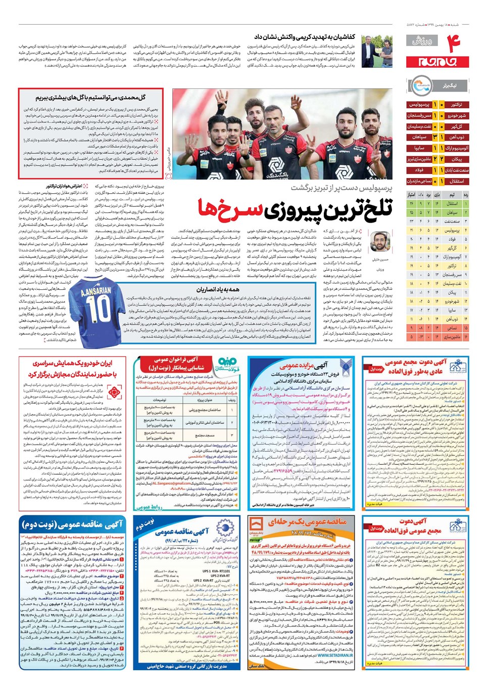 روزنامه تاریخ ۱۸ بهمن ۱۳۹۹