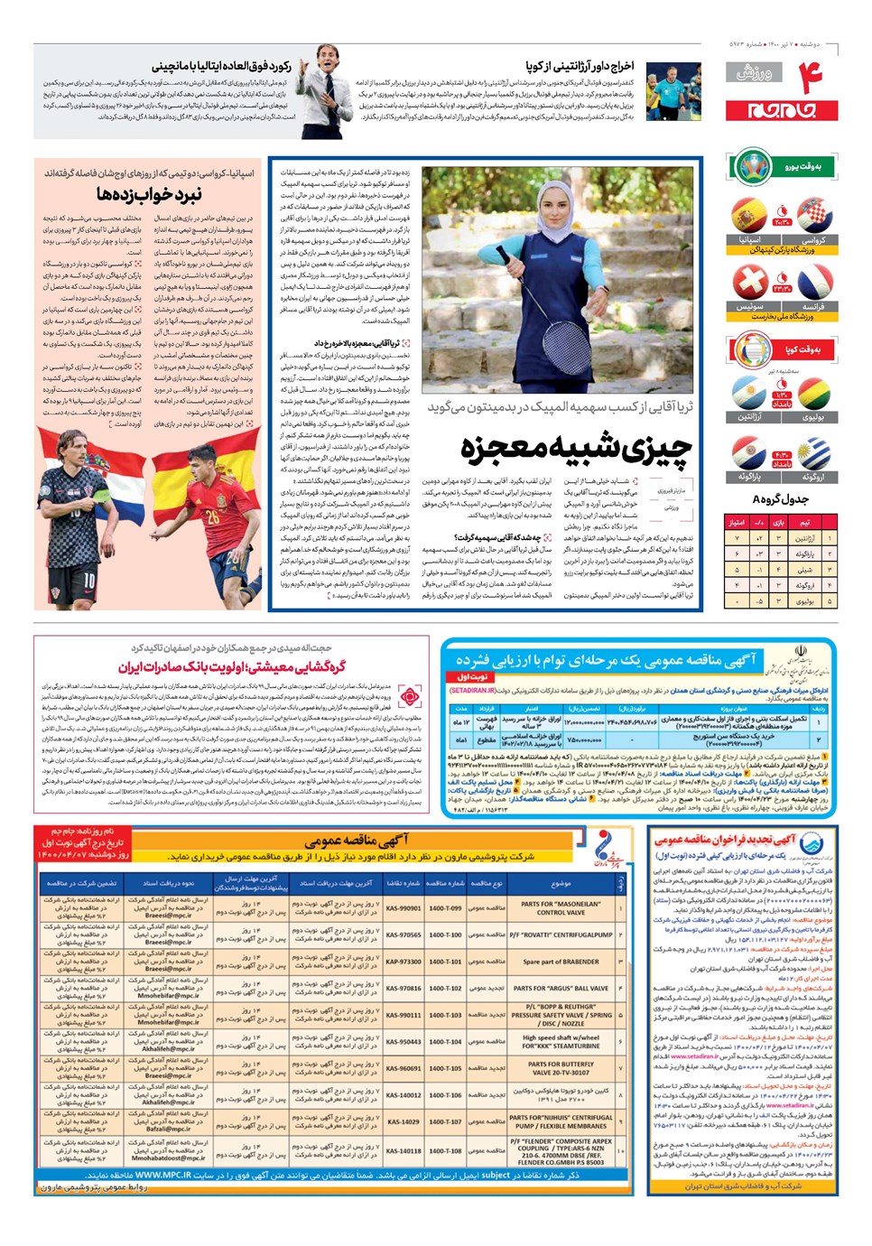 روزنامه تاریخ ۷ تیر ۱۴۰۰