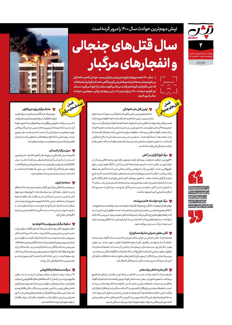 روزنامه تاریخ ۲۵ اسفند ۱۴۰۰