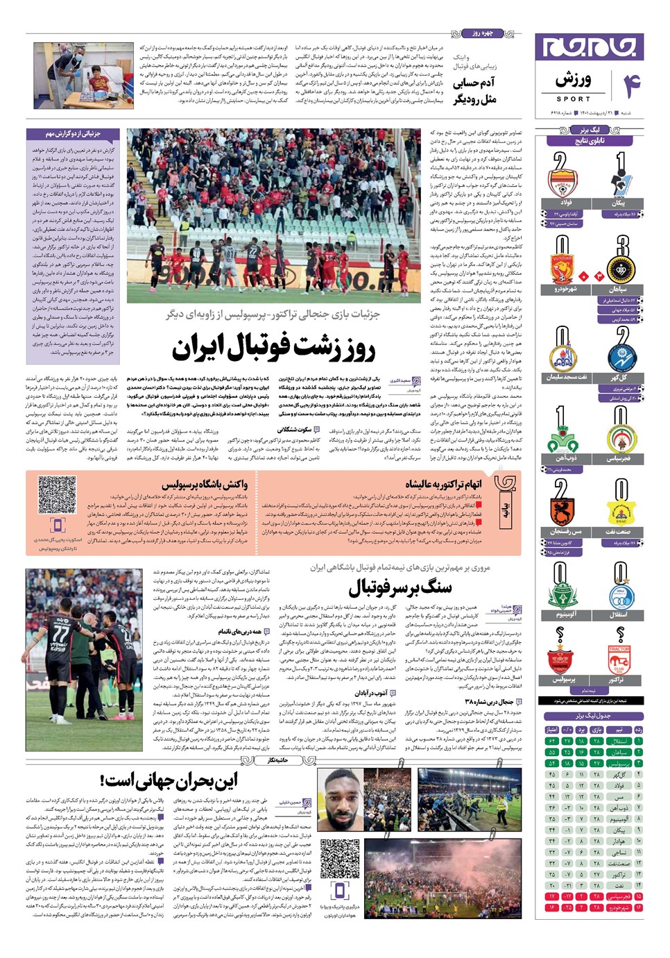 روزنامه تاریخ ۳۱ اردیبهشت ۱۴۰۱