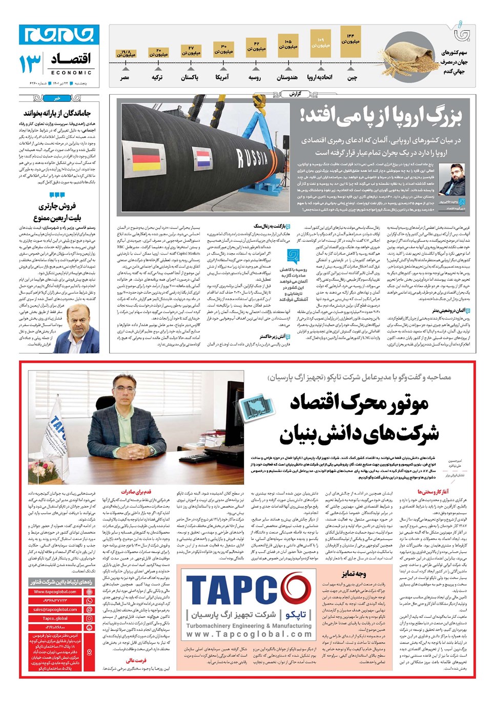 روزنامه تاریخ ۲۳ تیر ۱۴۰۱