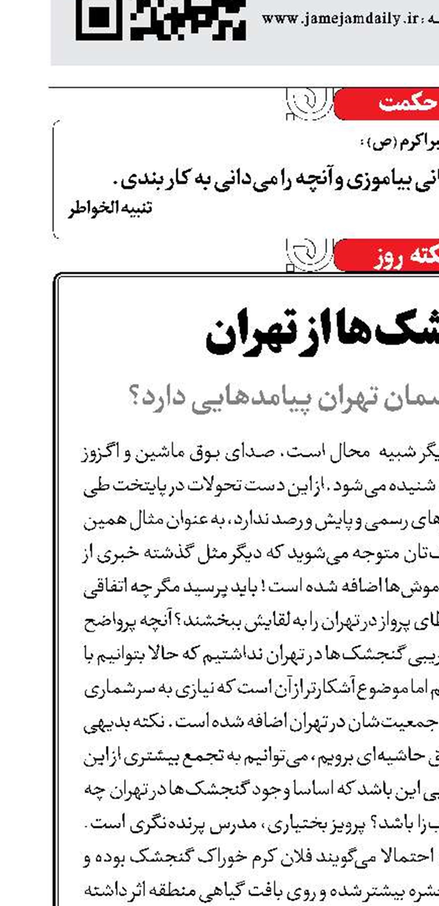 هجرت گنجشک‌ها از تهران