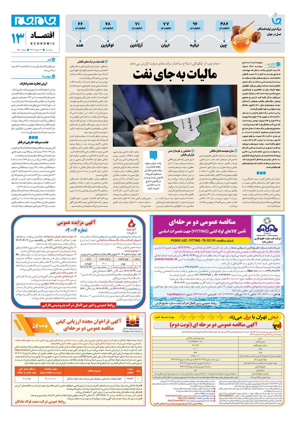 روزنامه تاریخ ۲۳ خرداد ۱۴۰۲