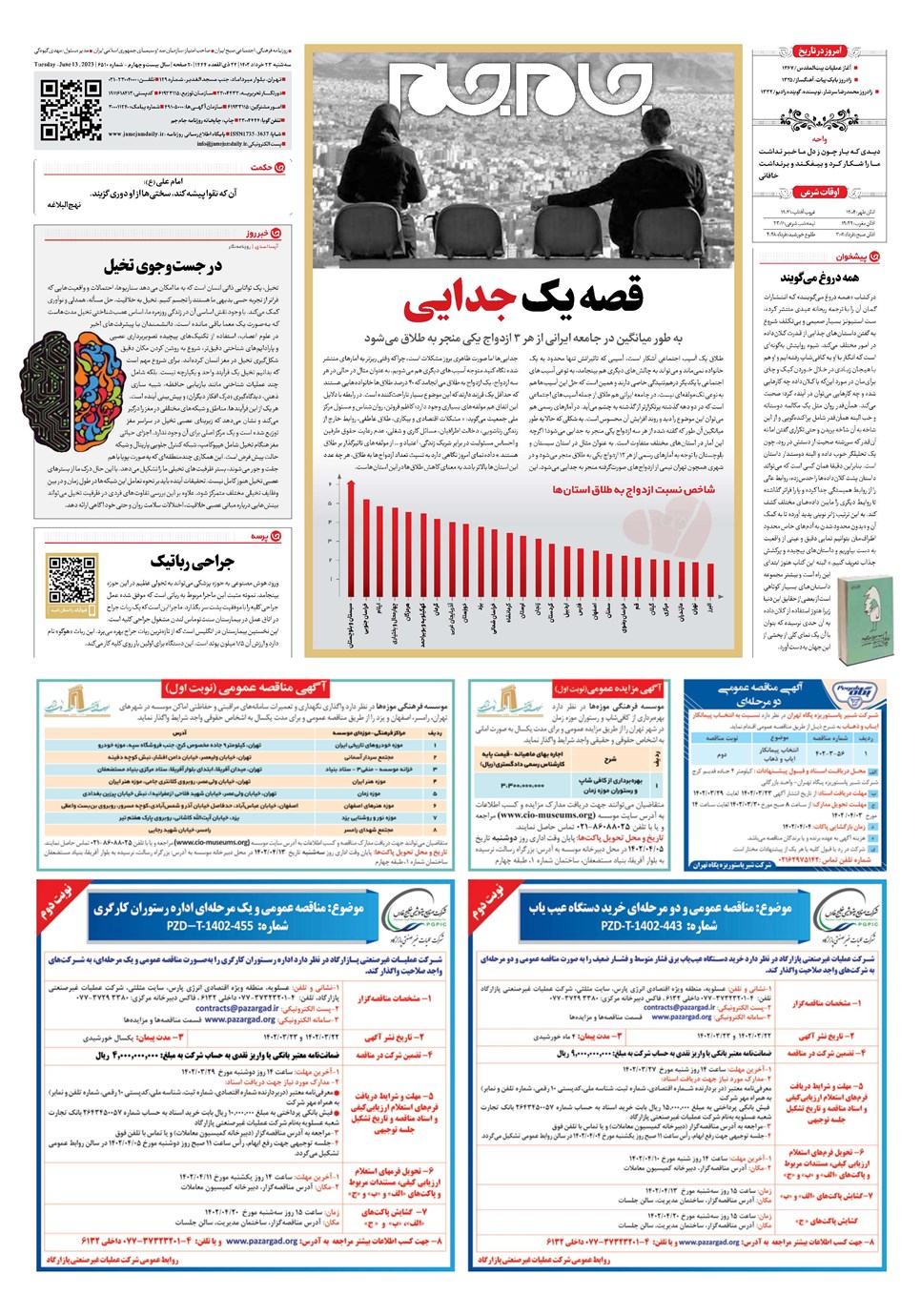 روزنامه تاریخ ۲۳ خرداد ۱۴۰۲