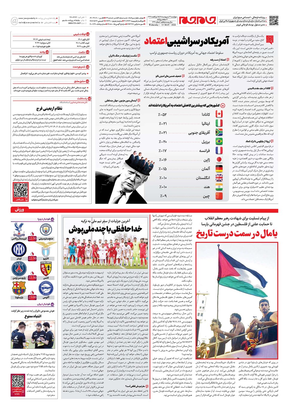 روزنامه تاریخ ۲۳ اردیبهشت ۱۴۰۵