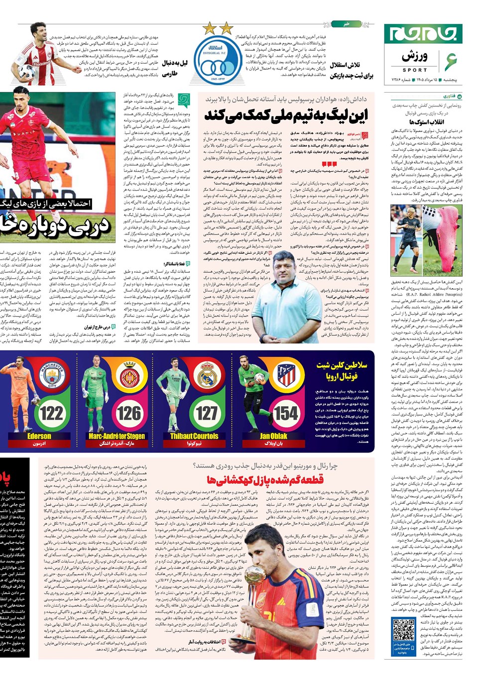 روزنامه تاریخ ۱۵ مرداد ۱۴۰۵