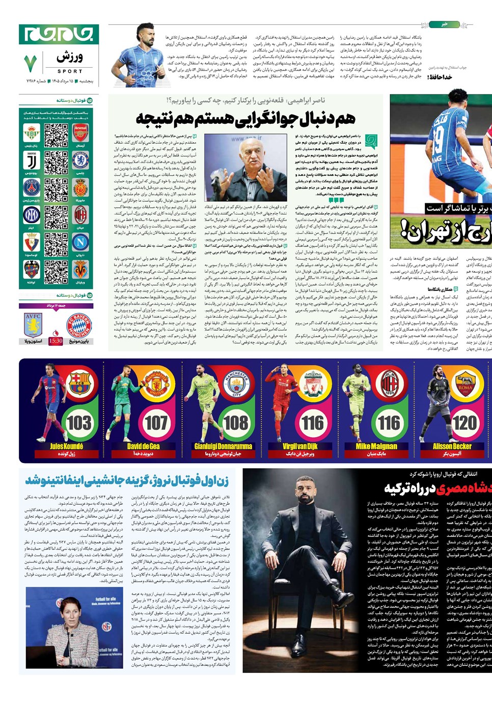 روزنامه تاریخ ۱۵ مرداد ۱۴۰۵