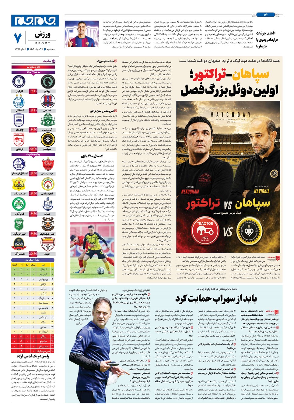 روزنامه تاریخ ۲۷ مرداد ۱۴۰۵