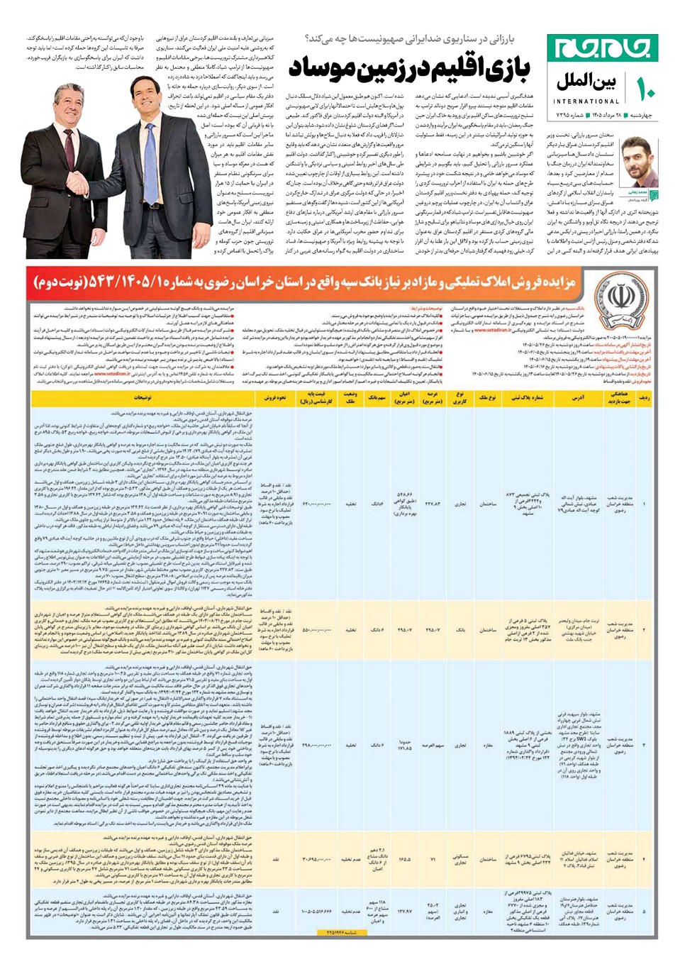 روزنامه تاریخ ۲۸ مرداد ۱۴۰۵