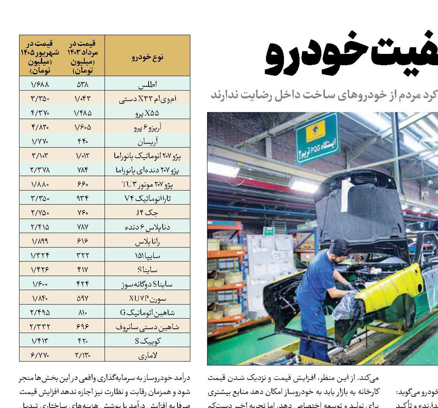 سبقت قیمت از کیفیت خودرو