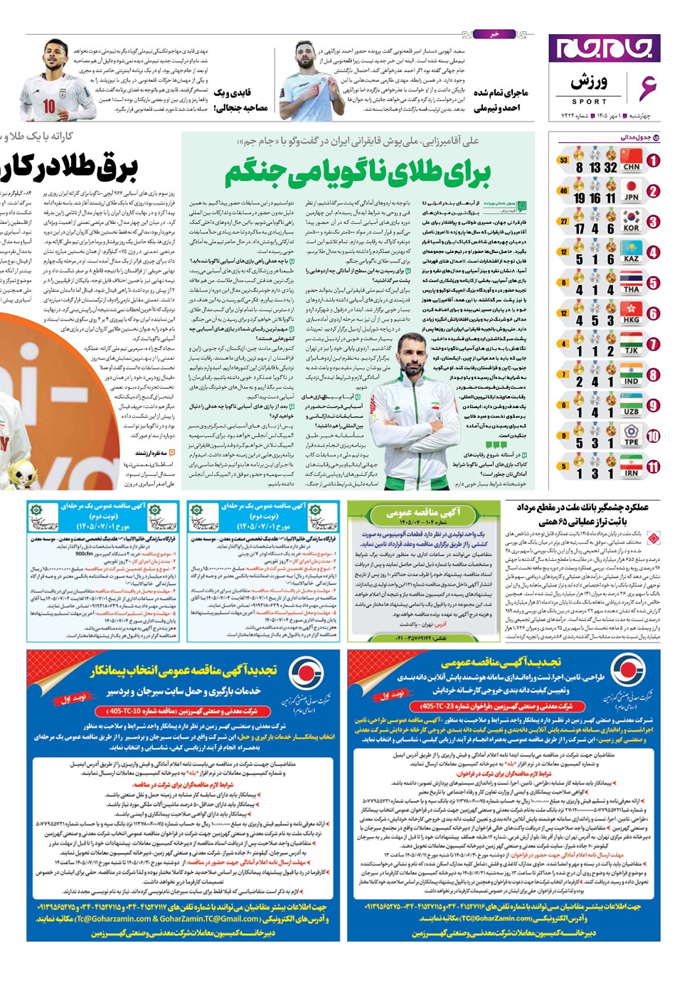 روزنامه تاریخ ۱ مهر ۱۴۰۵