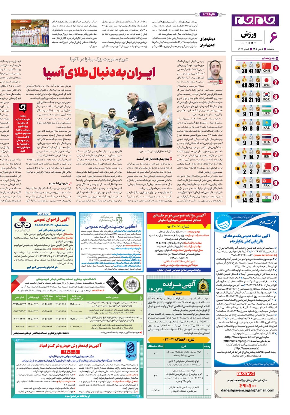 روزنامه تاریخ ۵ مهر ۱۴۰۵