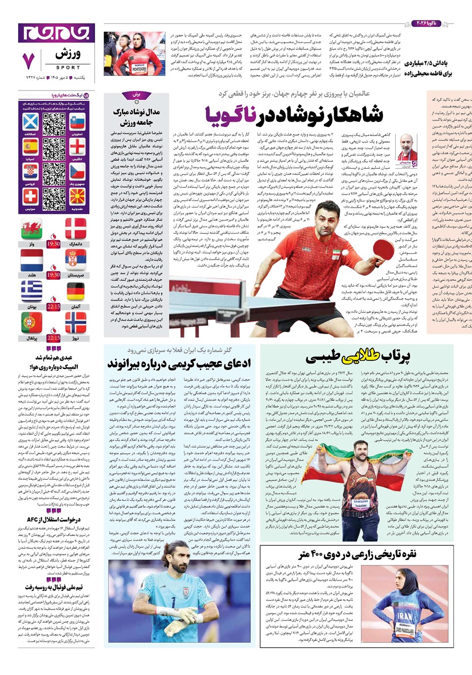 روزنامه تاریخ ۵ مهر ۱۴۰۵