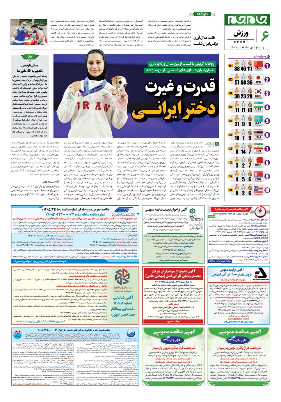 روزنامه تاریخ ۶ مهر ۱۴۰۵