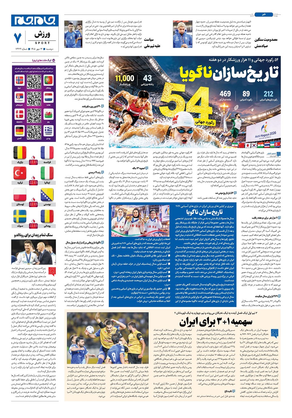 روزنامه تاریخ ۱۳ مهر ۱۴۰۵